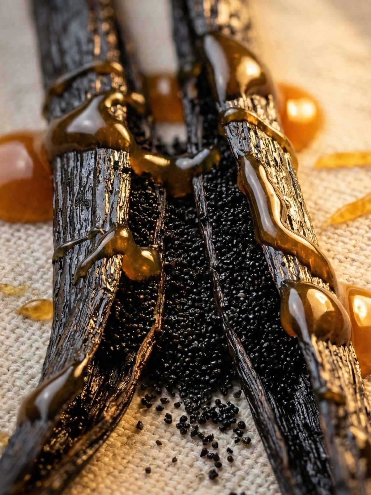 Gousse fendue et grains de vanille